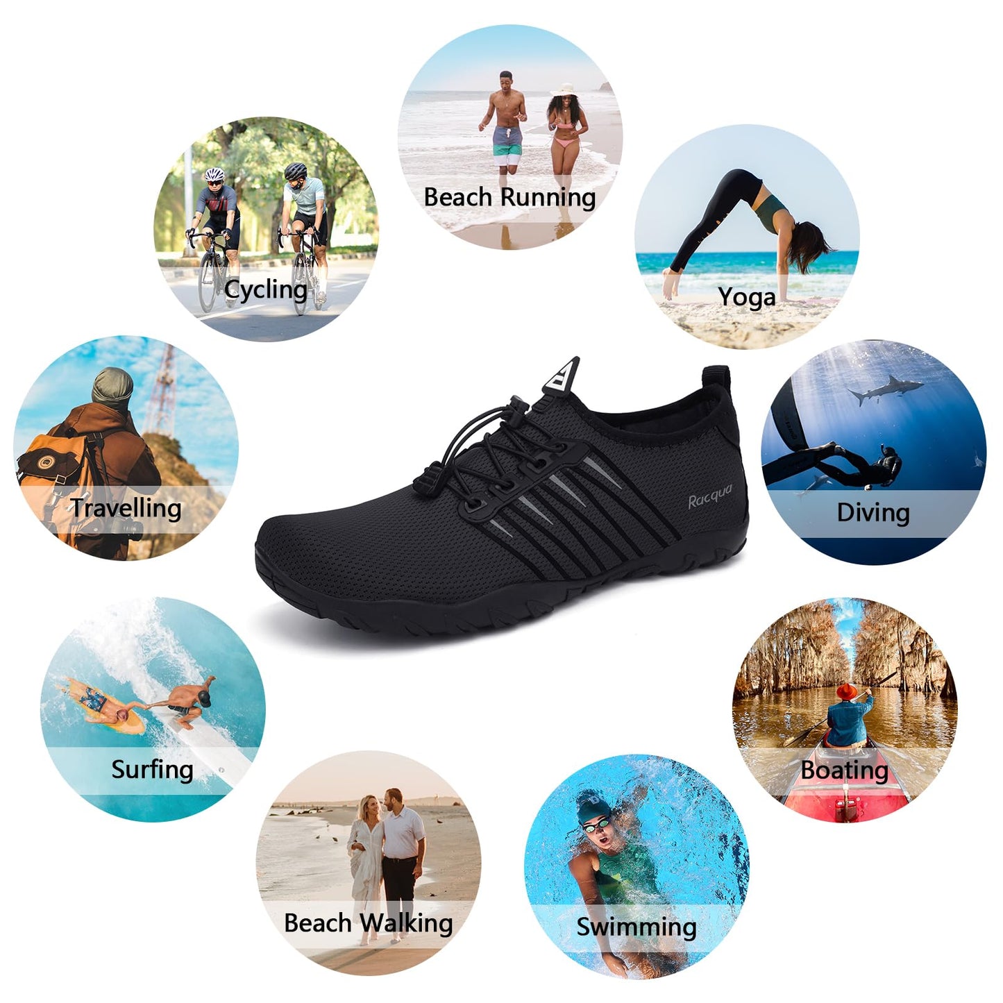 Racqua Pool Shoes Quick Dry Barefoot Water Aqua Sport Beach Swim Surf Diving for Men Women Black 12 Women/11 Men