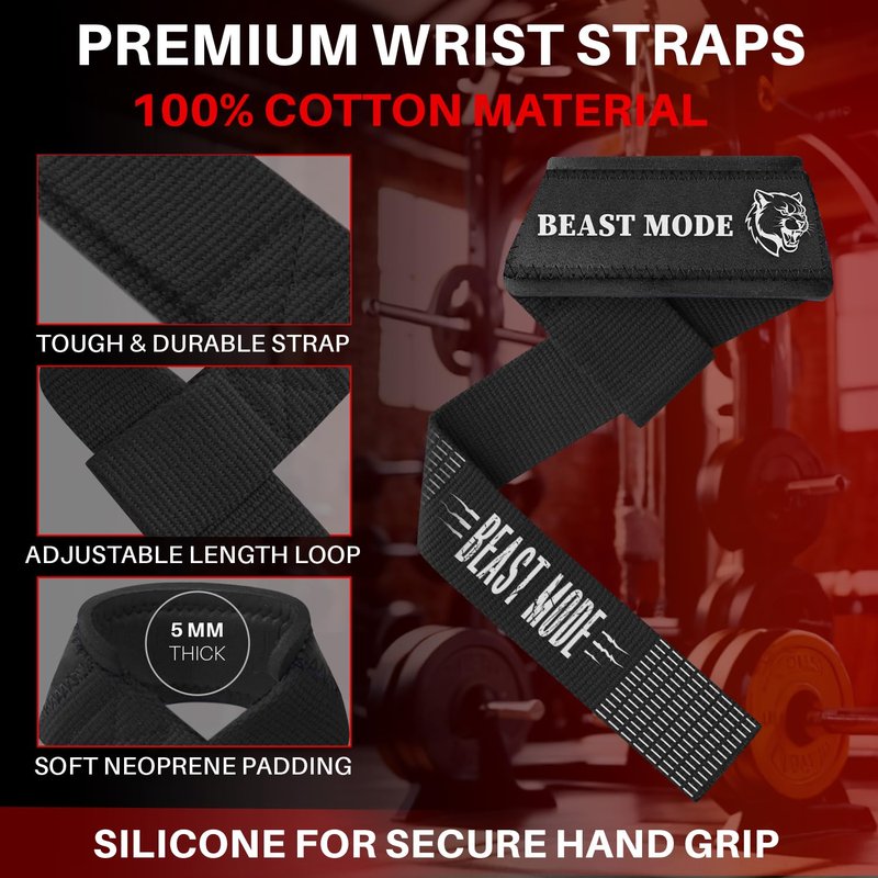 TECEUM Lifting Wrist Straps with Neoprene Padding Support – Black and White – Grizzly – Heavy Duty Wrist Workout Straps For Men and Women – Ideal for Powerlifting, Strength Training, Bodybuilding