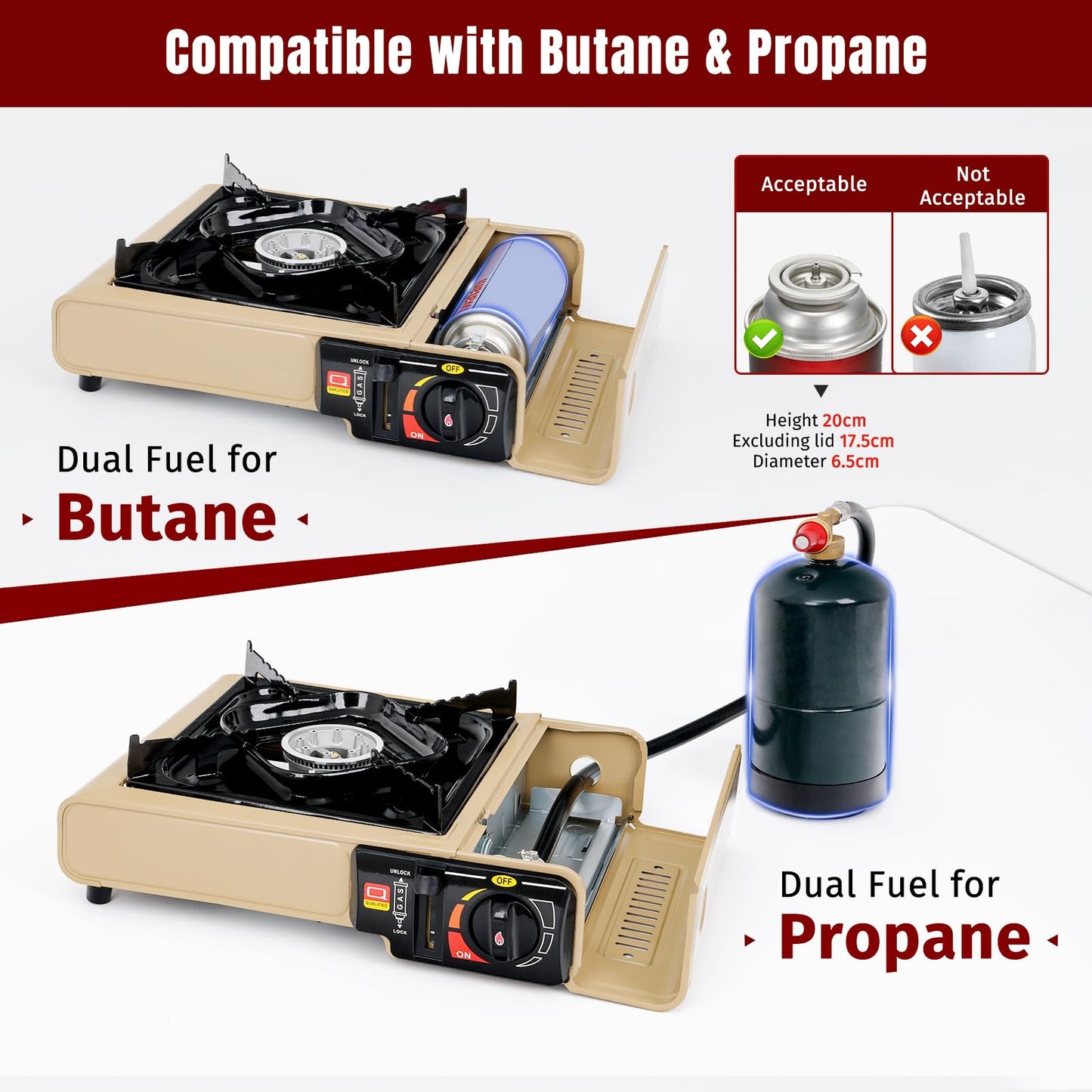 SHINESTAR Dual Fuel Camping Stove with Butane & Propane Compatibility, Portable Stove for Outdoor Cooking, Propane Adapter Hose, Wind Guard and Carrying Case Included (Fuel Not Included)