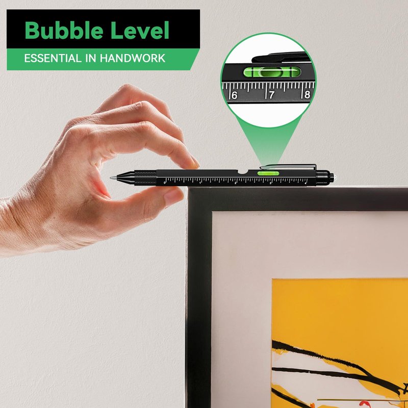 9-in-1 Multitool Pen with LED Light, Stylus, Level, Screwdriver, Fathers Day Dad Gifts for Husband, Dad, Men, Women, Dad, Him, Husband, Father, Mechanic, Birthday Gifts for Men, Cool Gadget, Black