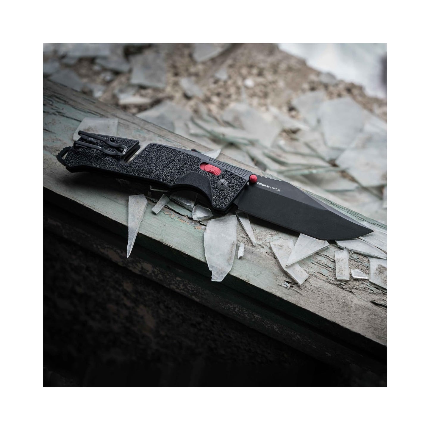 SOG Trident AT Ambidextrous Professional Tanto Folding Knives | Heat-Treated CRYO D2 3.75" Stainless Steel Blade, Black/Red