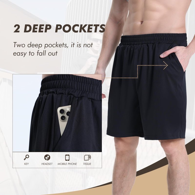 BOOJO 7 Pack Mens Athletic Shorts - Gym Basketball Running Workout Quick Dry Black Shorts with Pockets for Casual Performance