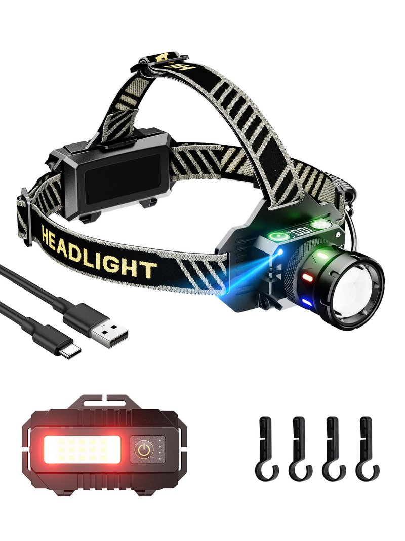 SHiLiPAi Rechargeable Headlamp 2000 High Lumens,125° Adjustable Super Bright LED Head Lamp with Red Light,IPX7 Waterproof,9 Modes Zoomable Headlight for Adult, Outdoor,Camping,Running,Cycling