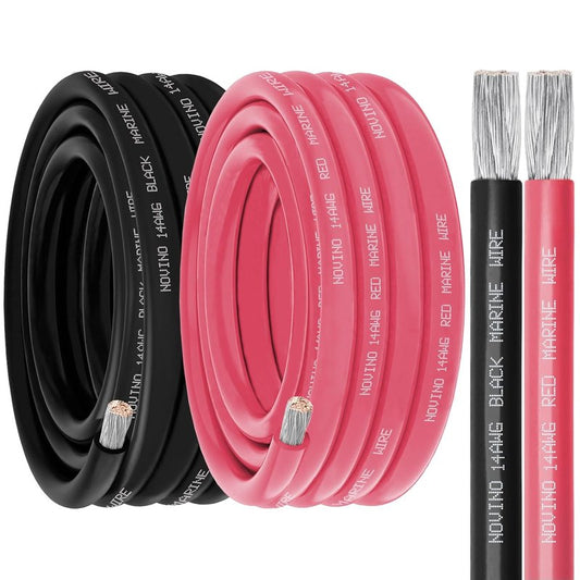 14 Gauge Marine Wire - Tinned Copper Electrical Cable for Boat & Automotive | 15FT Red & 15FT Black