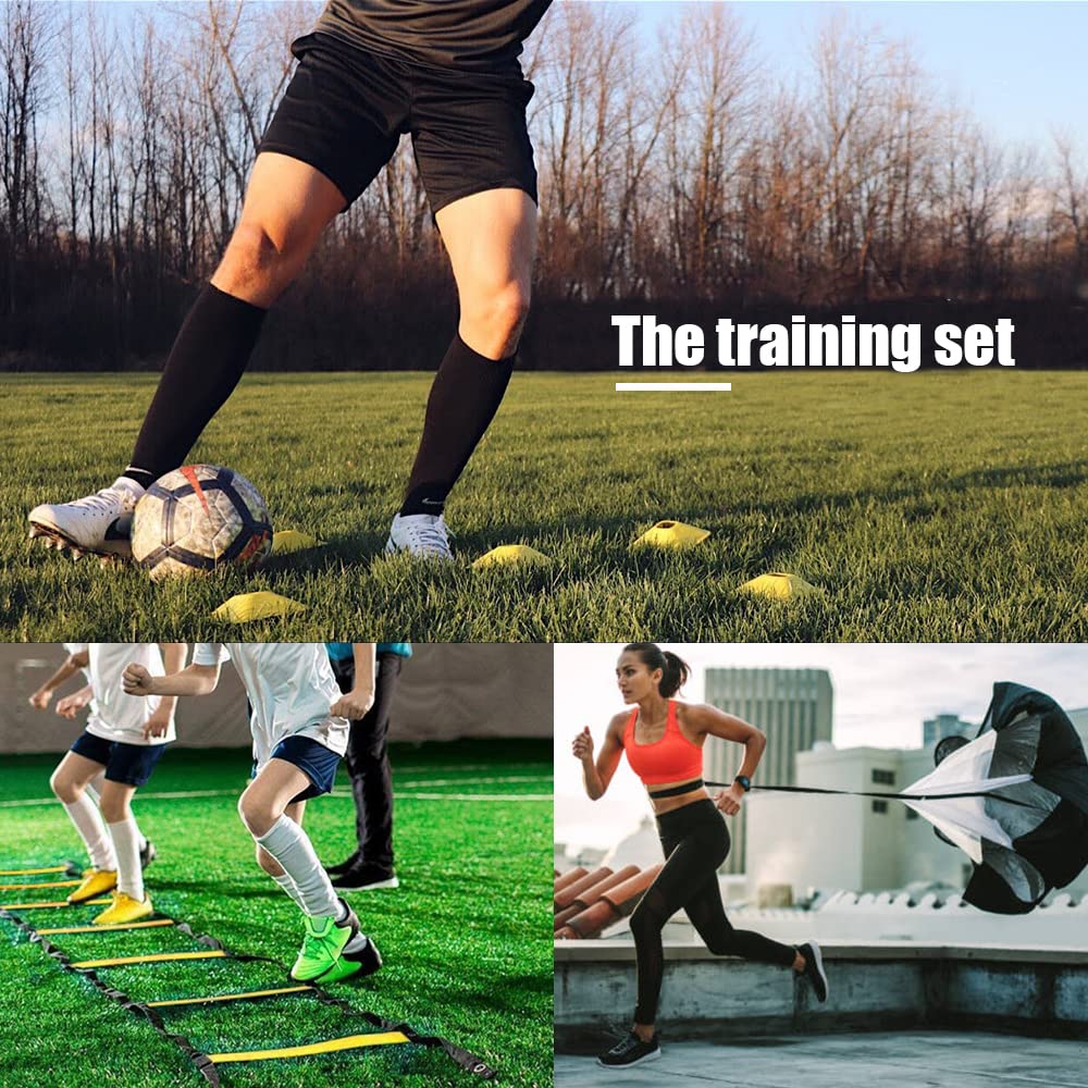 Football Training Equipment | Speed Agility Training Set, Including 1 Agility Ladder, 4 Steel Piles,12 Disc Cones ,1 Resistance Umbrella .| for Athletes/Sports Including Football & Basketball(Yellow)