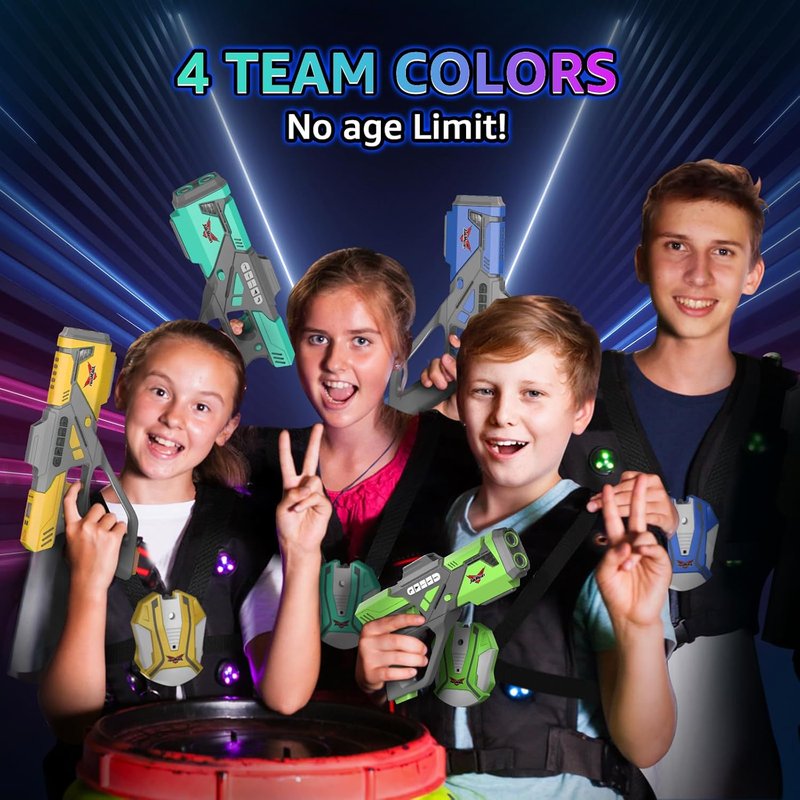 Rechargeable Laser Tag Set - Upgrade Laser Tag Guns with Vests & LED Digital Display | Multi-Player Game for Ages 8+