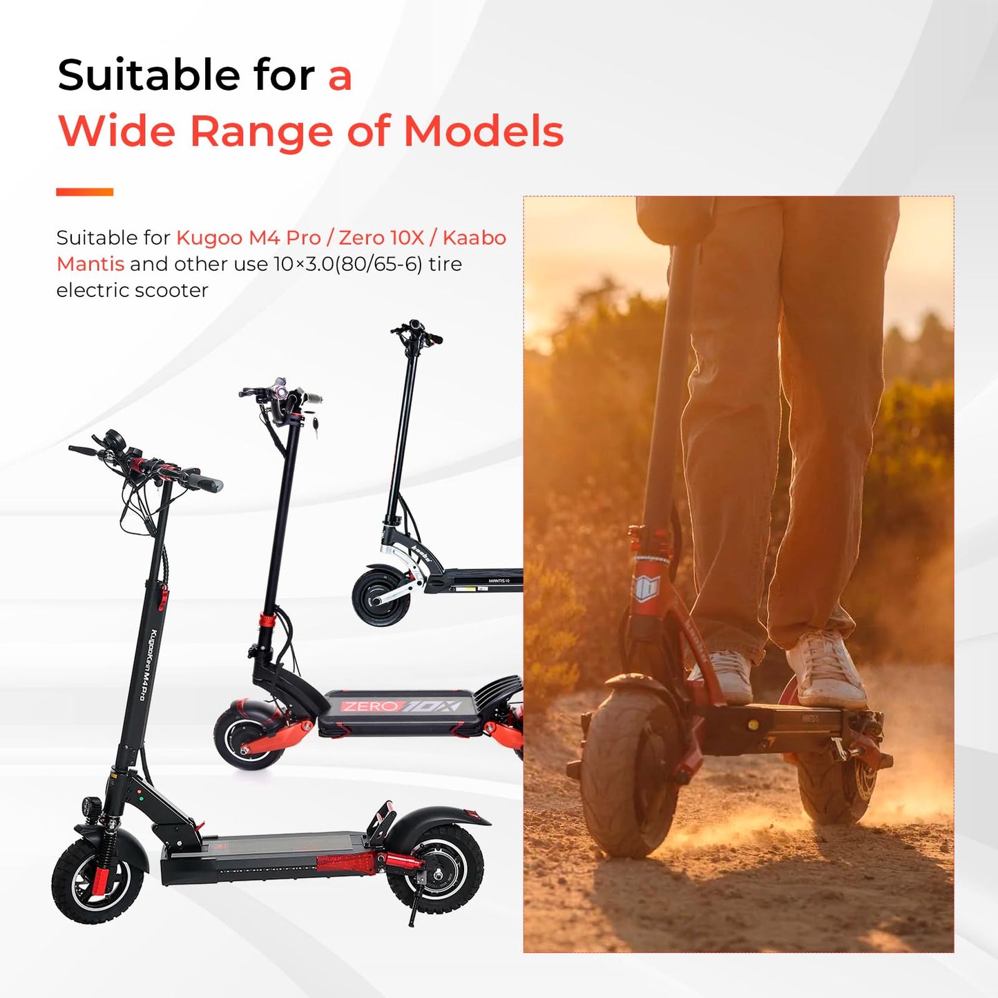 LUCK4U 10*3 city road Vacuum Tire for kugoo M4 pro ZERO 10X Kaabo Mantis 10*3(80/65-6) Tires Scooter for 10 Inch Electric Scooter Tubeless Wider and Thicker Tires Non-Slip Spare Wheels for Scooter