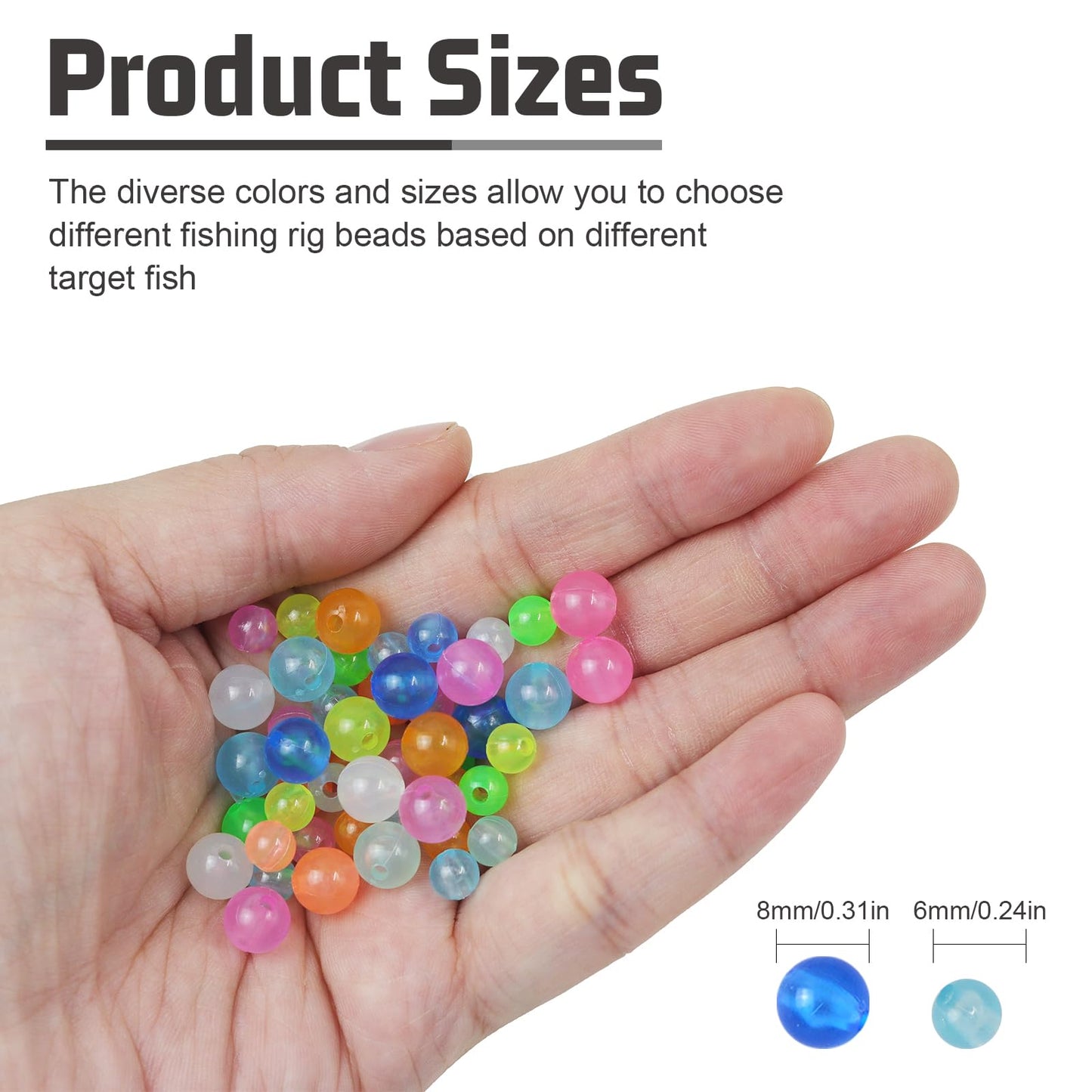 MAFIMOEA 200/500pcs Luminous Fishing Beads Bait Eggs Assorted Set Plastic Fishing Line Rig Bead for Bass Catfish 6mm 10mm Freshwater Saltwater