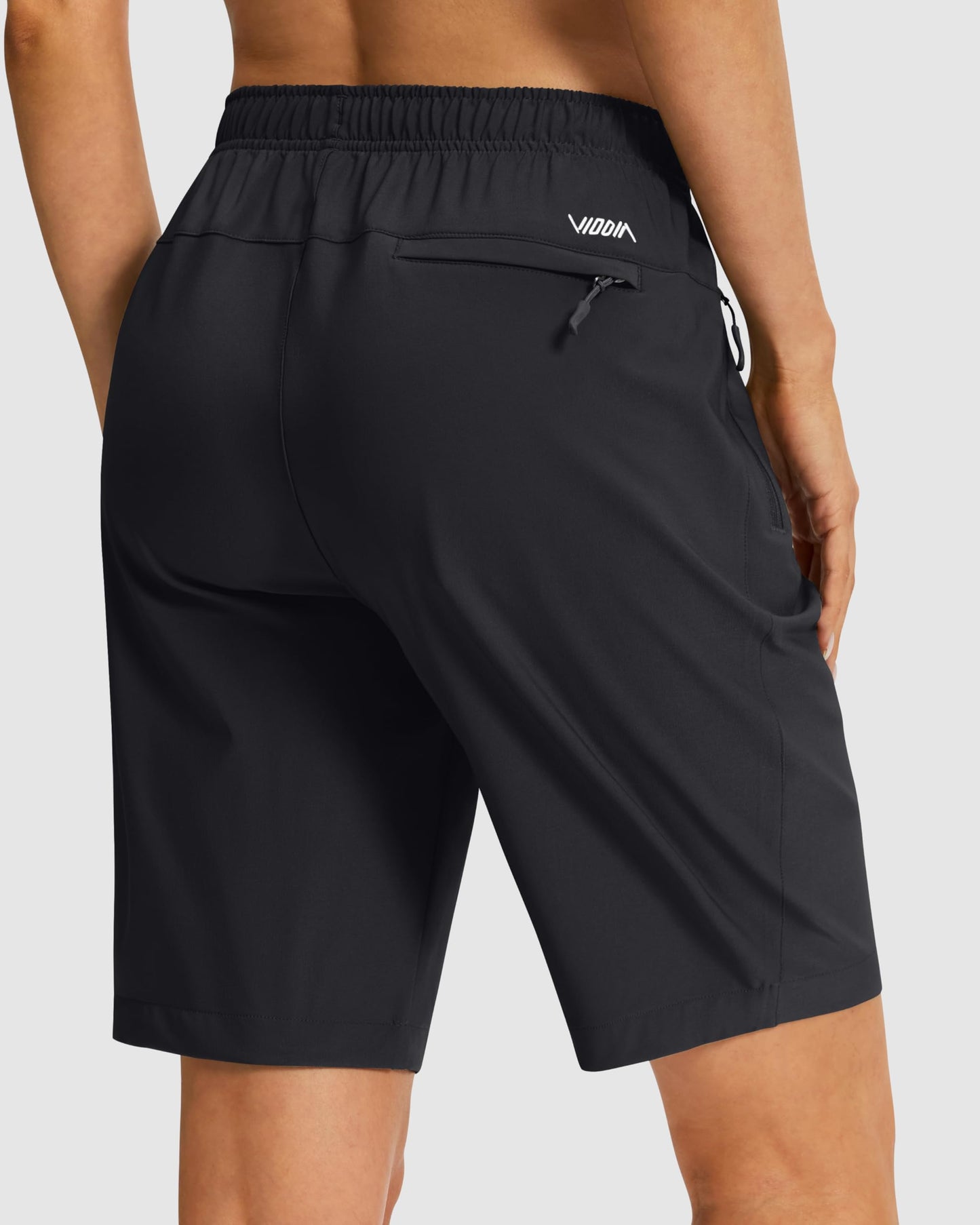 Viodia Women's 9''/11'' Hiking Shorts Long Bermuda Lightweight Shorts Quick Dry Athletic Golf Shorts with 3 Zipper Pockets Black L9 XL