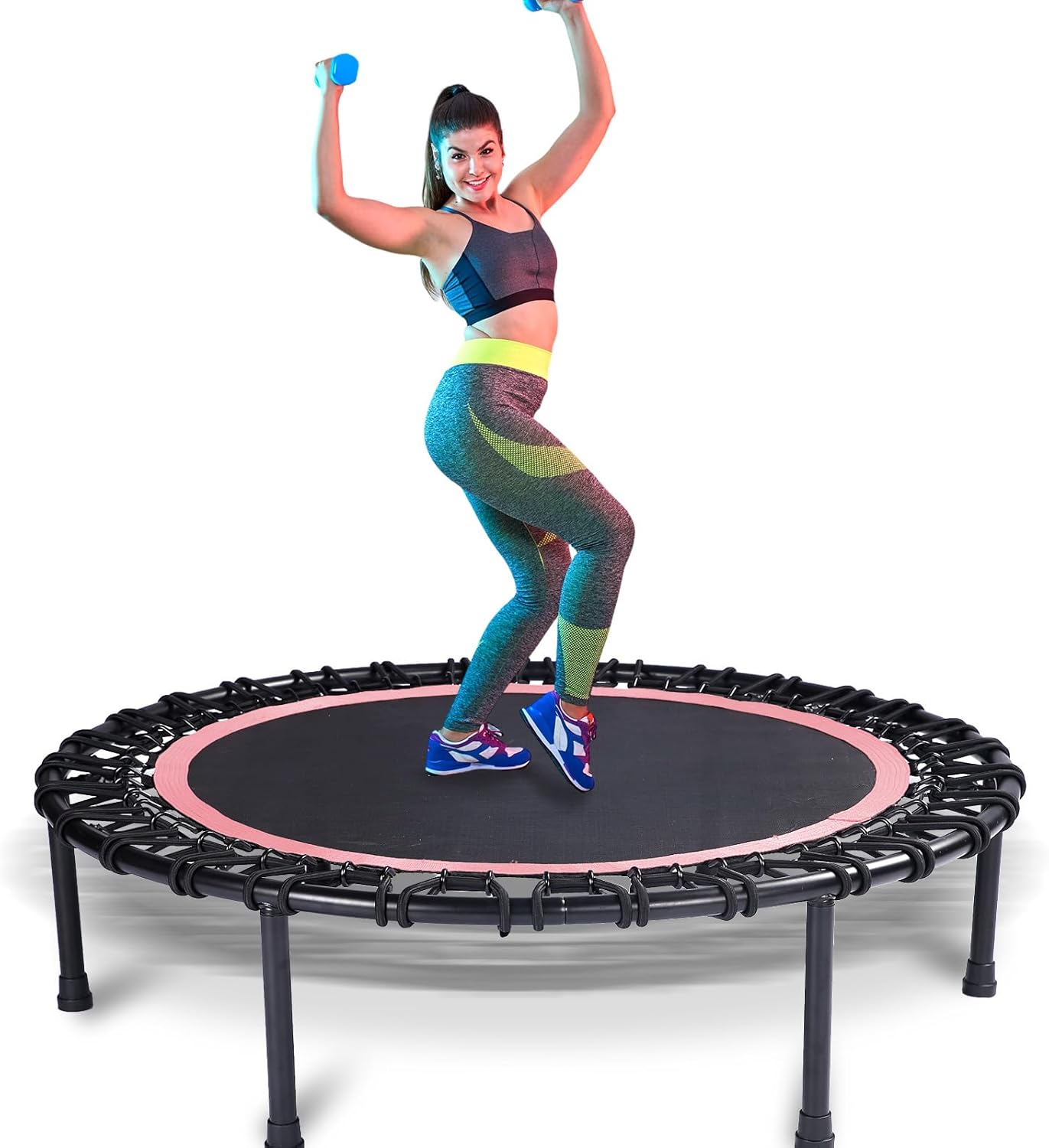 Mini Trampoline for Adults - Heavy-Duty 40" Silent Rebounder with 30 Bungees | Indoor Workout Equipment