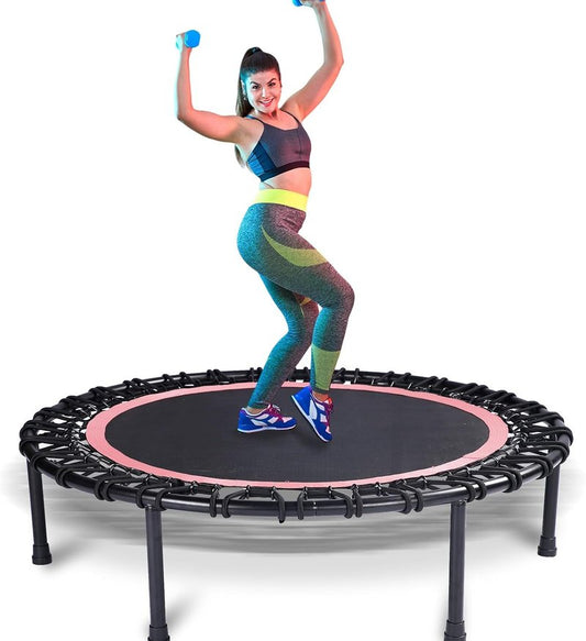 Mini Trampoline for Adults - Heavy-Duty 40" Silent Rebounder with 30 Bungees | Indoor Workout Equipment