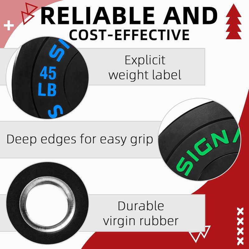 2-Inch Olympic Bumper Weight Plates Set - 180 LB with 7FT Barbell | Colored Weight Plates for Home Gym