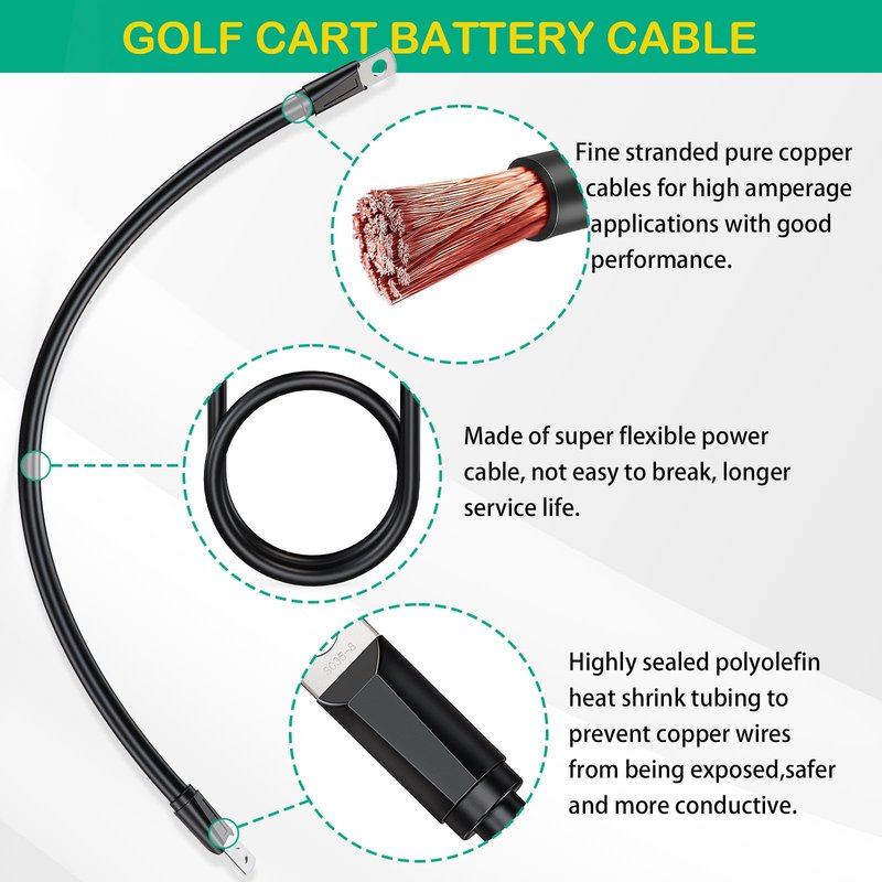 FIXHAWK Club Car Battery Cables Wiring Kit for Club Car DS & Precedent 1994-up 48 Volt Golf Cart, 4 Gauge Pure Copper Heavy Duty Golf Cart Battery Cables (7 PCS)