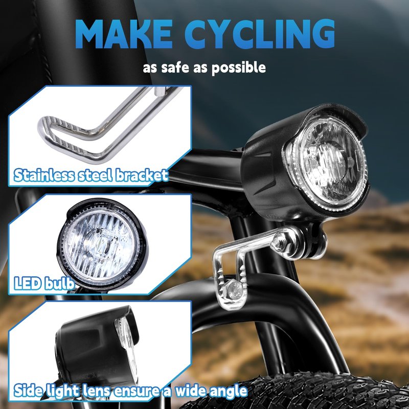 Zaisport Electric Bike Headlight, DC 6V-60V, 30 Lux Brightness, Ebike Front Light 2 Pin with 1.5 Meter Cable