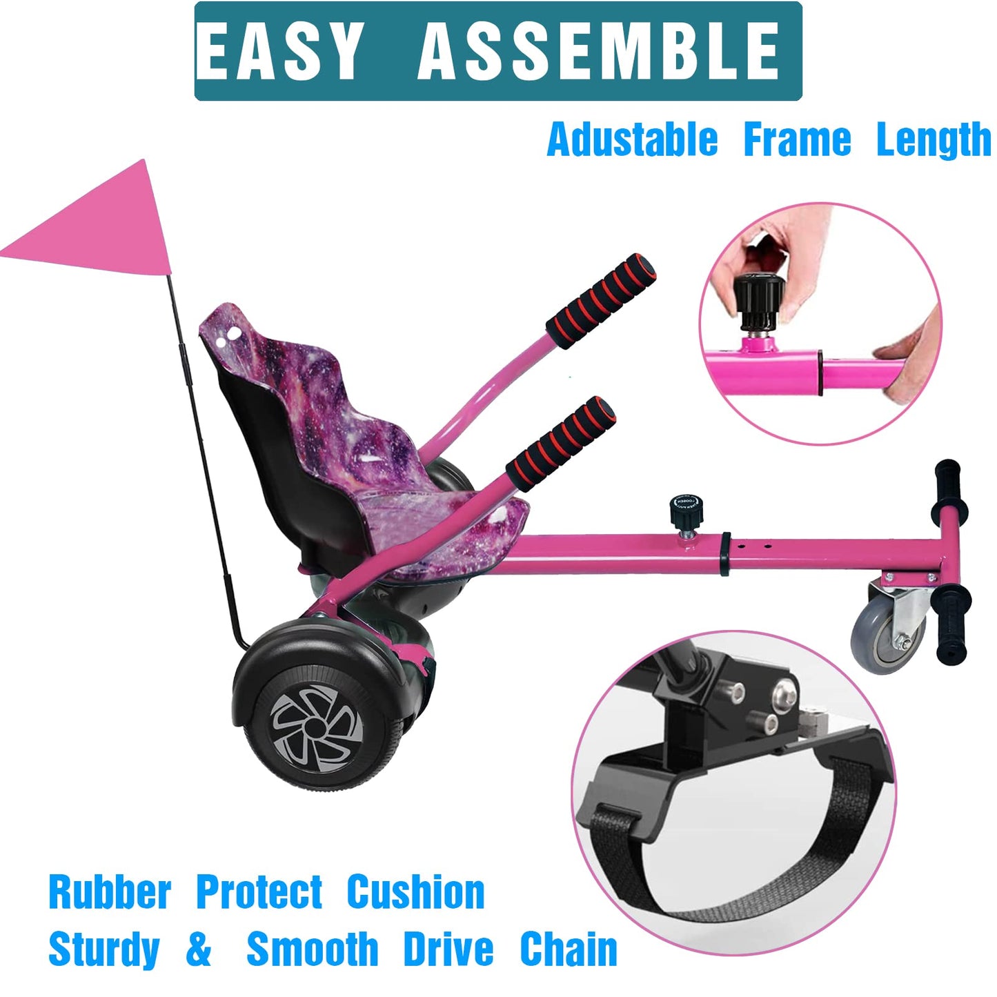 DisplayForever Hoverboard Kart Seat Attachment for All Ages | Hoverboard Accessories Compatible with 6.5'' 8'' 8.5'' 10'' Two Wheel Self Balancing Scooter | Adjustable Frame Length