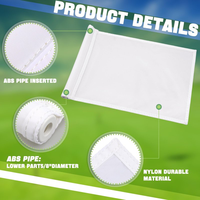 Nuenen 9 Pack Golf Flags 20" l x 13" H Golf Pin Flags White Golf Flags for Yard Tube Inserted, for Backyard Practice, Landscape, Golf Courses, Country Club