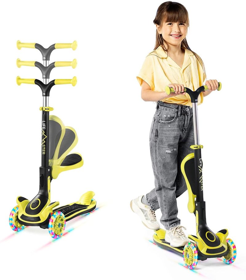 3 Wheel Scooter for Kids - Foldable Seat & Adjustable Handlebar | Light-Up LED Wheels, Indoor & Outdoor Fun