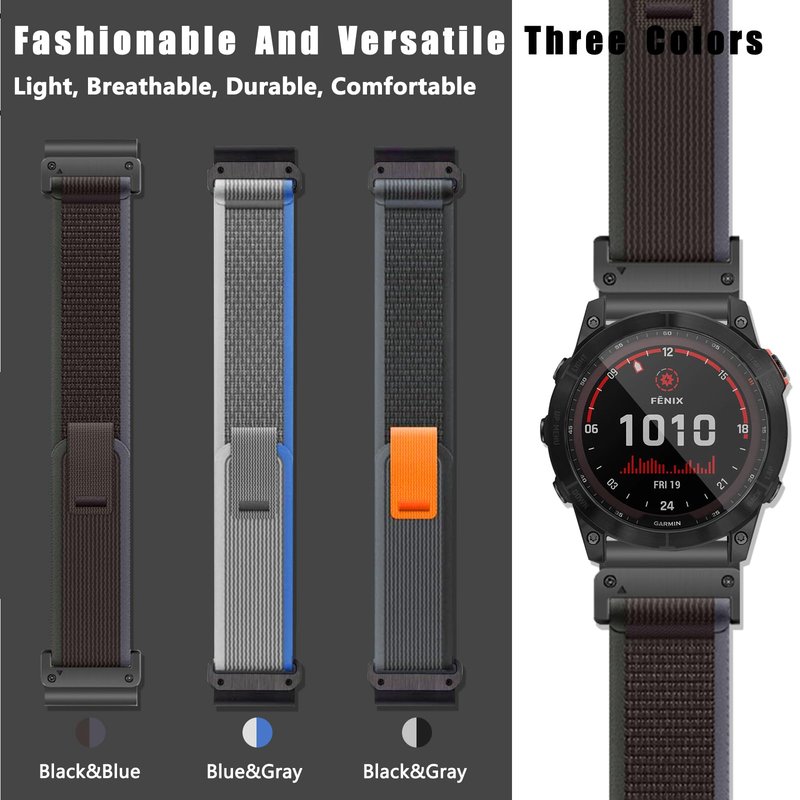 MiKoyi 26mm Nylon Band for 51mm of Garmin Fenix 8 Pro/Quatix 8/Tactix 8/D2 Mach 2, Quick Fit Comfortable Breathable Sport Wristband Replacement Strap for Garmin Fenix 7X/7X Pro/6X - Blue&Black