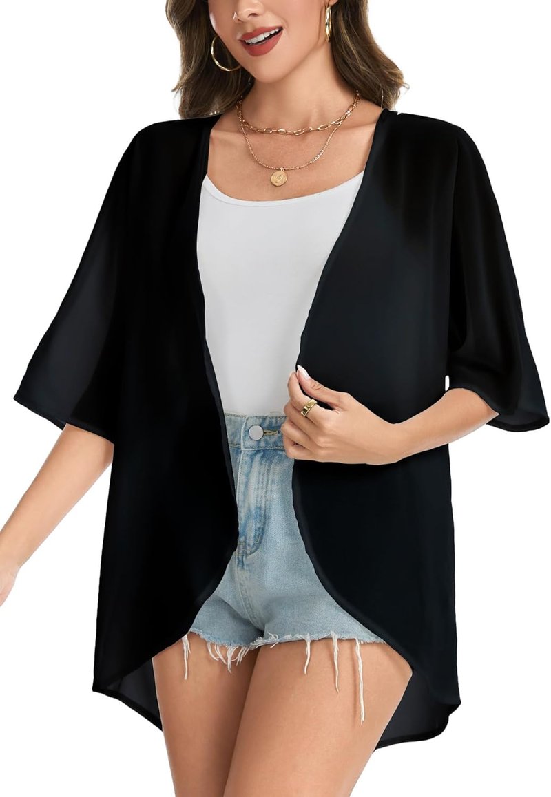 Puff Sleeve Kimono Cardigan for Women - Casual Beach Cover-Up | Loose Fit Blouse Top