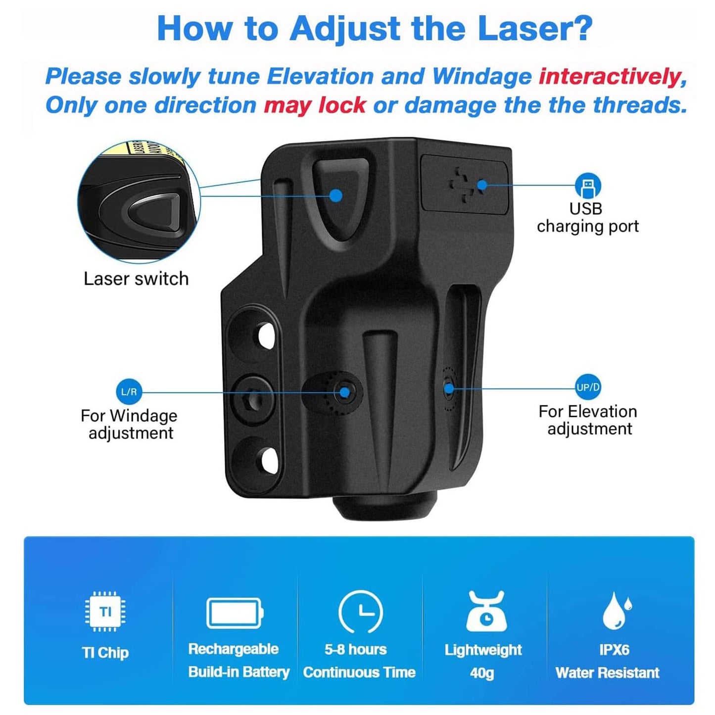 Gmconn Purple Laser Sight for Pistol with a Rail, Low Profile Purple Beams for Full Size or Compact Guns, Rechargeable, (Beam Output <5mW, Class IIIA)