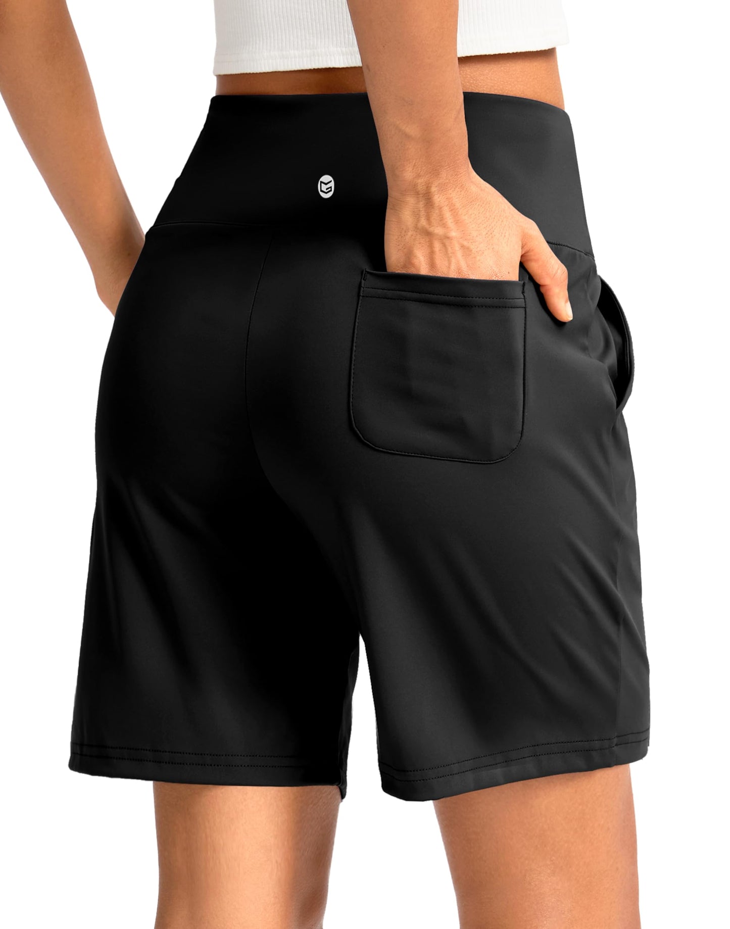G Gradual Women's Bermuda Long Shorts with Pockets 7" High Waisted Knee Length Shorts for Women Walking Athletic Workout(Black-L7,3XL)