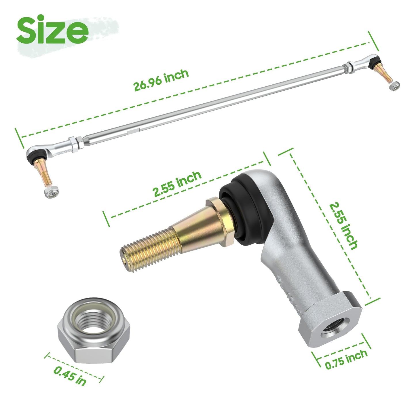 10L0L Golf Cart Tie Rod Assembly for 2001-up EZGO TXT, Shuttle, Workhorse & ST Series PDS Gas & Electric, OEM# 70876-G02 70876G02