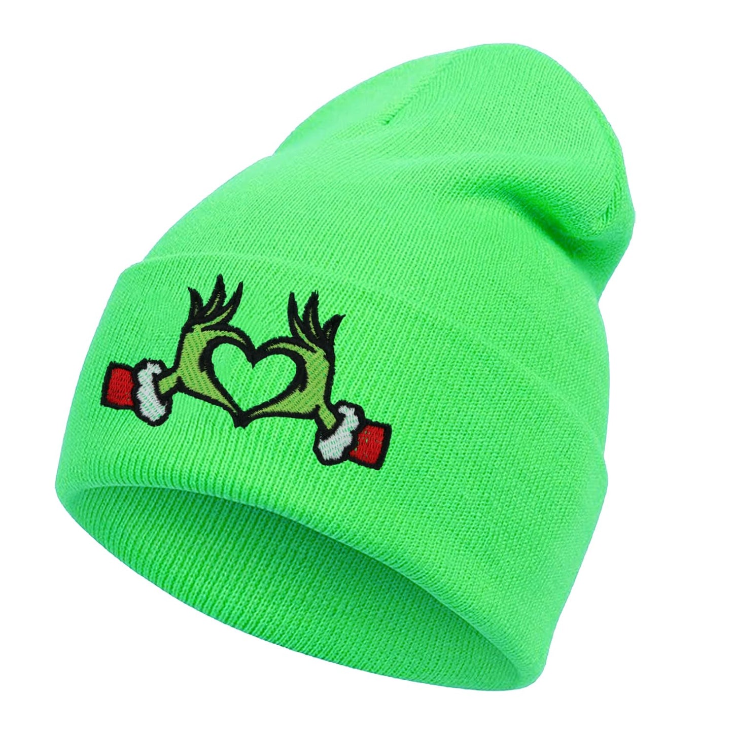 Grinchmas Knitted Hat 2PCS Christmas Hat Unisex Anime Character Knitted Hat for Men Women Winter Knit Warm Hat Embroidery Black