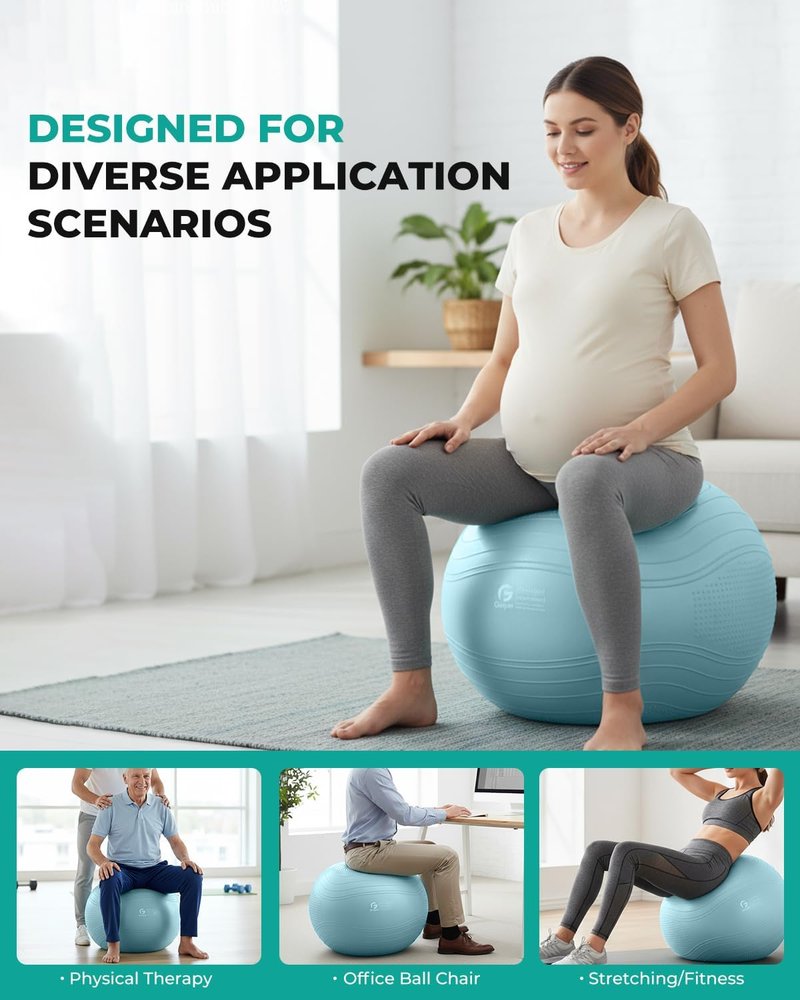 Yoga Ball - Extra Thick Anti-Burst Exercise Ball for Stability & Fitness | 4 Sizes Available with Pump