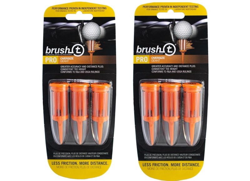 BRUSH-T Title Premium Plastic Golf Tees, Orange Oversize 6-Pack, Size 2.4" Unbreakable Innovative Design, Consistent Height, Perfect Golf Gift for Men and Women Golfing Tees, Works with Any Golf Ball