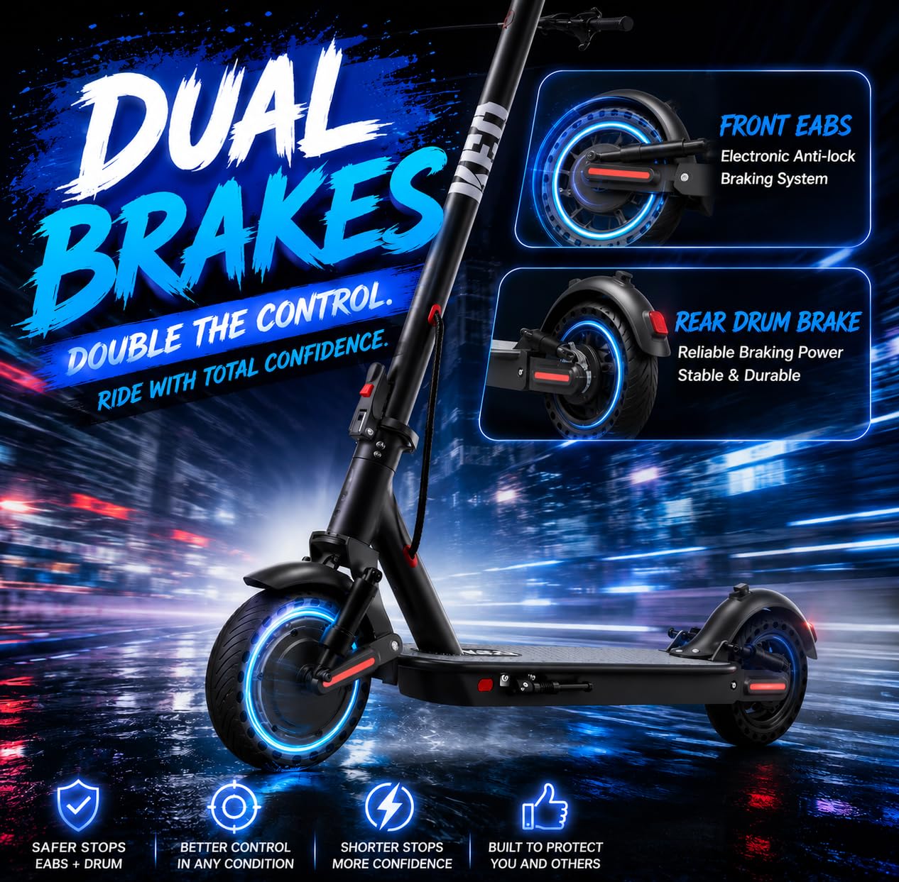 KEQ Electric Scooter Adults 10" Tires,22Mph 500W Motor 30 Miles Range Dual Suspension Shock Absorption Dual Braking System Portable & Foldable E Scooter for Travel and Campus Use