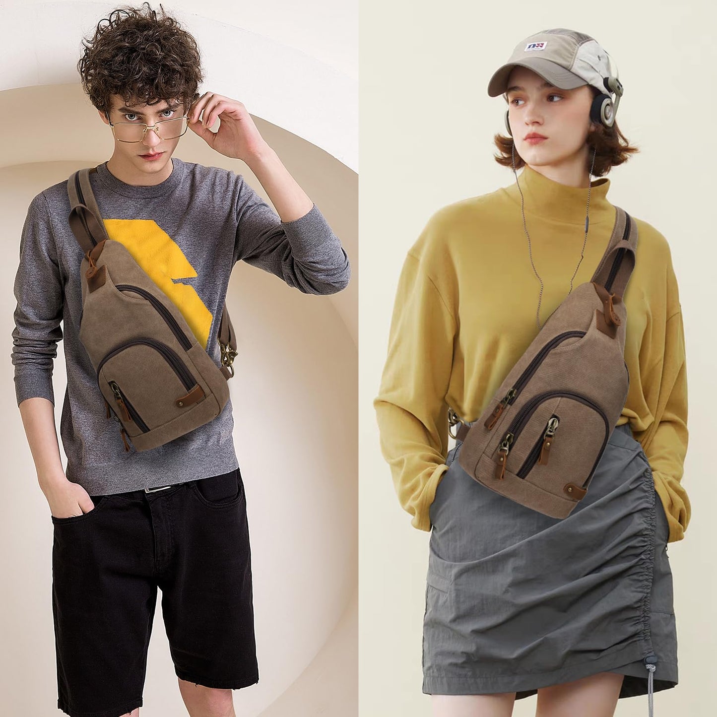 KL928 Canvas Sling Bag Crossbody Backpack Shoulder Casual Rucksack for Men Women