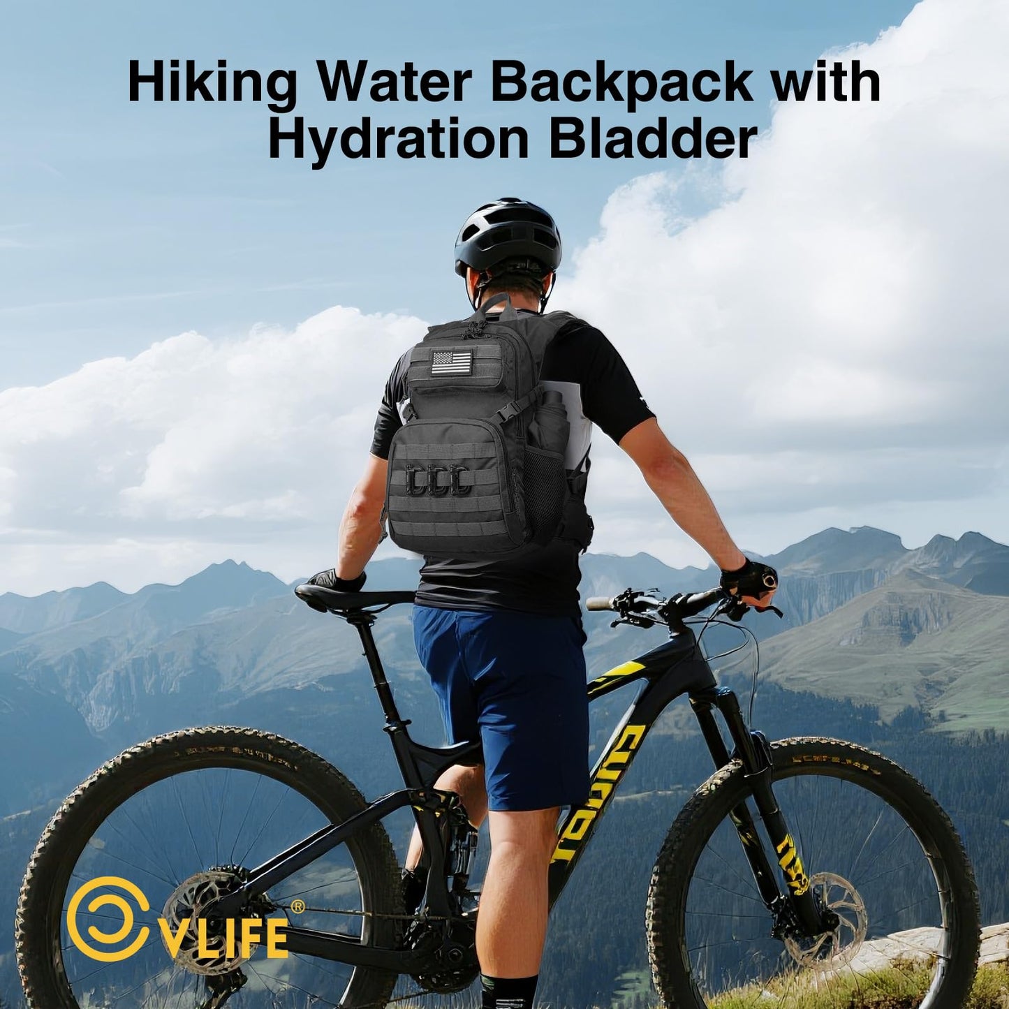 CVLIFE Hydration Backpack with 3L TPU Water Bladder, 22L Tactical Hiking Backpack for Men Women, Heavy Duty Molle Water Backpack with Multiple Compartments for Cycling Running Hunting Camping (Black)