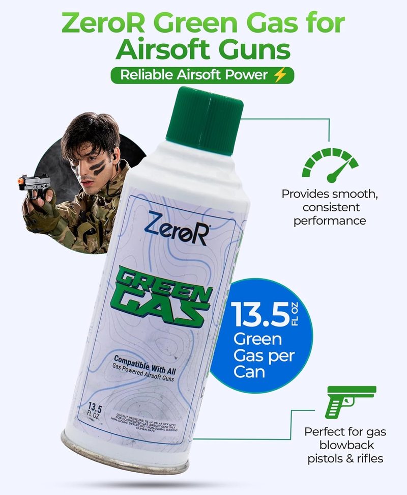 ZeroR® Green Gas - Airsoft Pistol Fuel - 13.5 Fl Oz | High-Performance Propellant