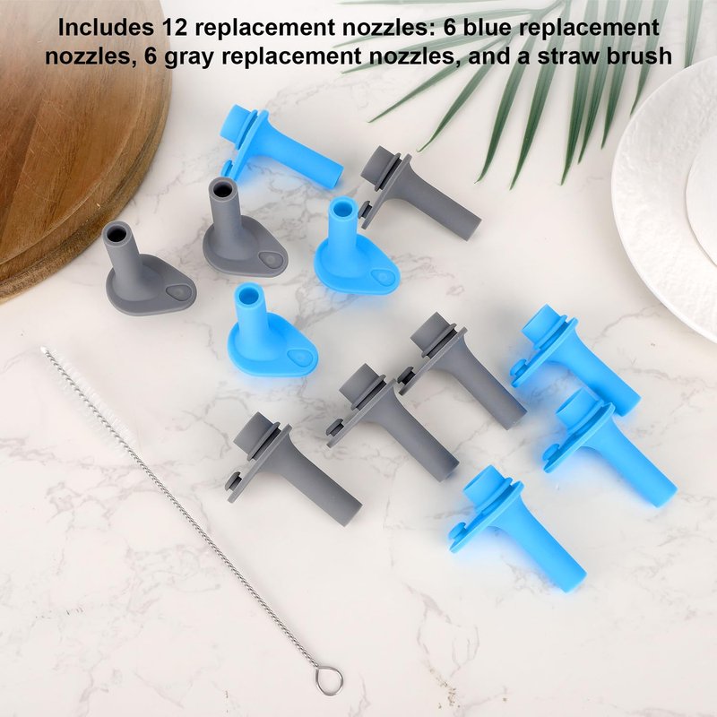 Goktvai 12pcs Replacement Bite Valve for Zak Designs Kelso 15oz, BPA-Free Silicone Mouthpiece with Cleaning Brush Compatible with Zak Reusable Straw Cup Accessories (Blue & Grey)