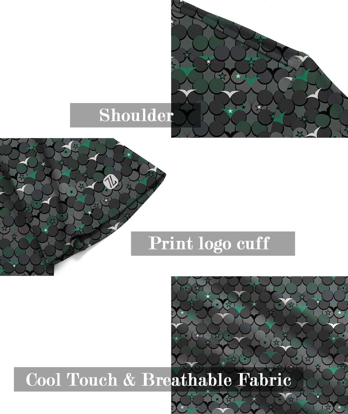 ZITY Men's Golf Shirts Short Sleeve Moisture Wicking Performance Print Patterns Casual Collared Golf Polo Shirt for Men Blackish Green
