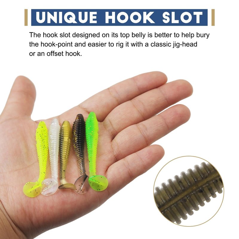 Swimbaits Paddle 50PCS, 2.55 Inchs Paddle Tail, Soft Lure for Trout Crappie Bass, Durable Plastic Bait Swimmer for Saltwater/Freshwater, Fishing Lover's Gift