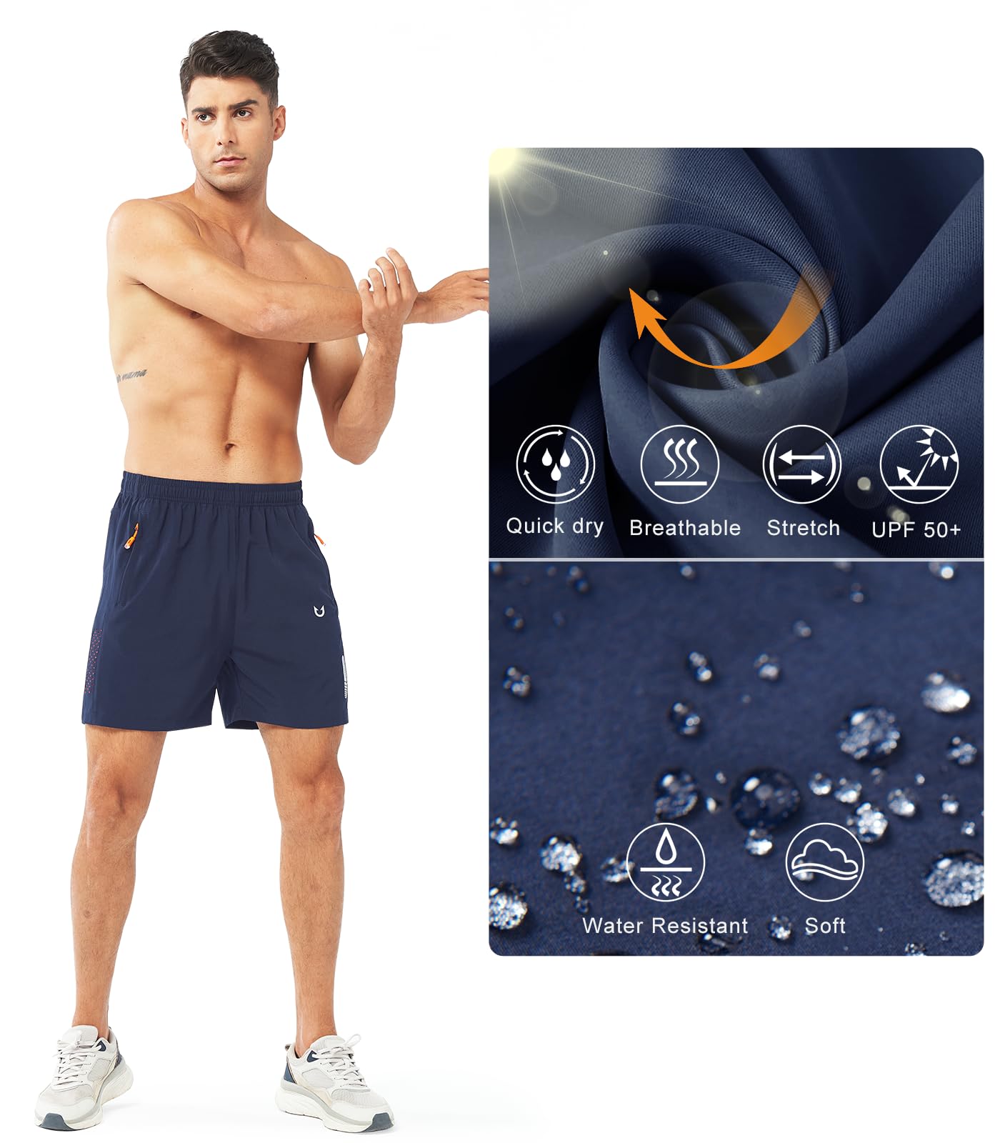 NORTHYARD Men's Athletic Running Shorts Gym Workout 7"/9"/5" Quick Dry Lightweight Sports Basketball Tennis 3 Zipper Pockets NAVY-5inch M