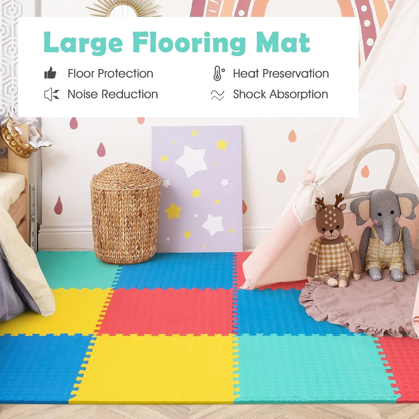 Tangkula 12 Tiles Exercise Flooring Mats - Non-Slip EVA Foam Interlocking Mats for Home Gym | 1/2" Thick