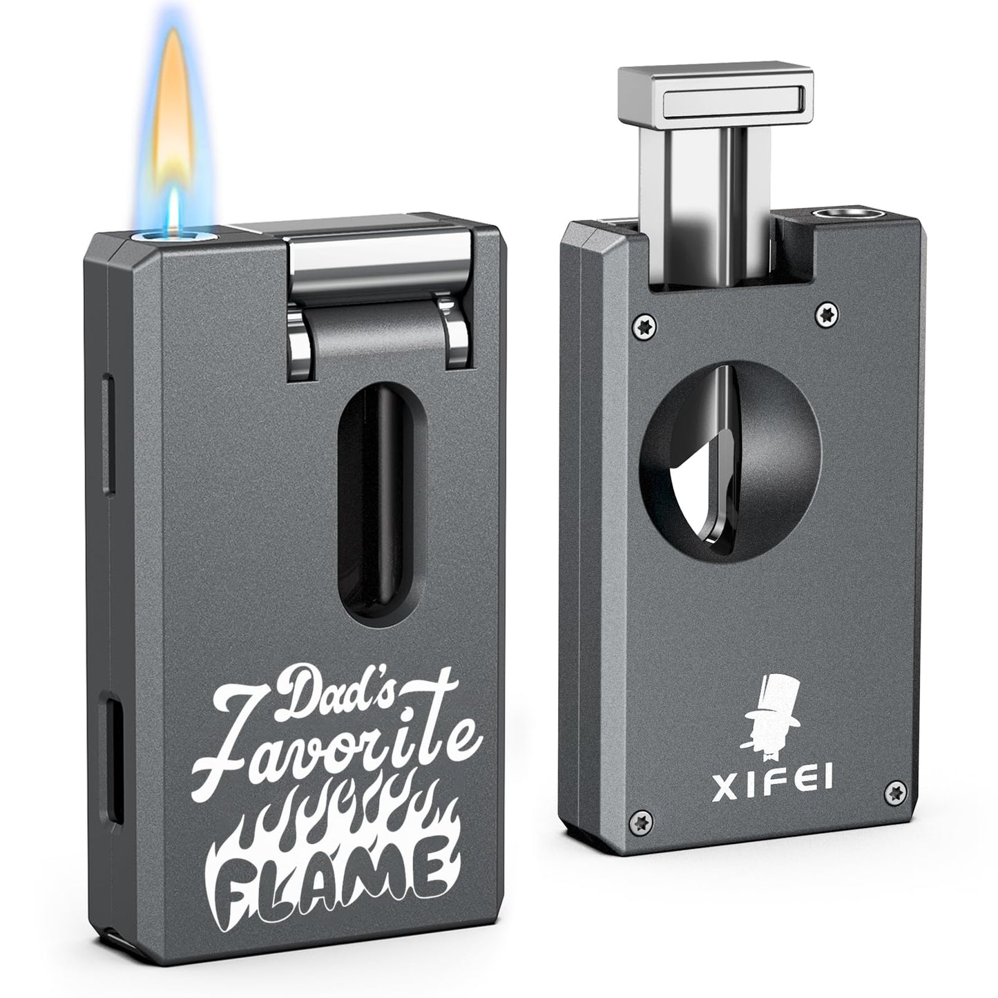 XIFEI Cigar Lighter, Personalized Adjustable Jet Soft Flame, Portable Torch Lighter with V Cut Cigar Cutter, Cigar Punch, Creative Gifts for Men, Windproof Refillable Butane Lighters
