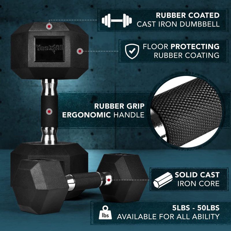 Dumbbell Hex- Rubber Grip - 45lbs