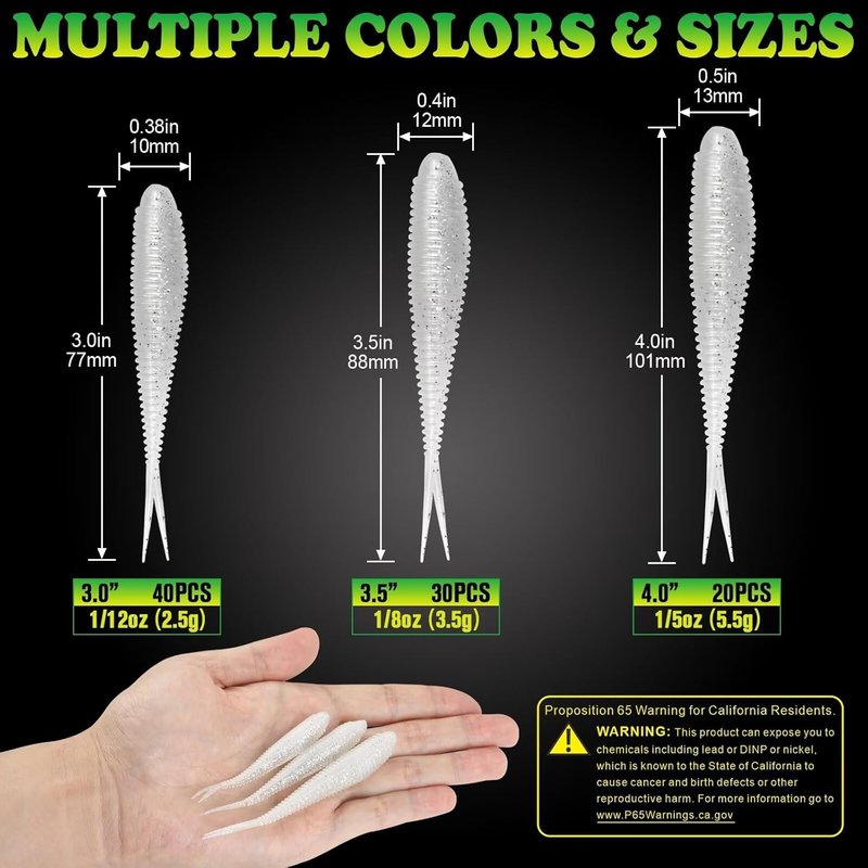 Soft Plastic Fishing Baits - 20/30/40PCS Forked Tail Lures for Bass, Walleye, Trout | 3in/3.5in/4in Sizes