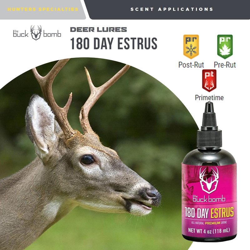 Hunters Specialties Buck Bomb Natural 180 Day Estrus Liquid Scent w/Wicks | Deer Buck Lure Hunting Primetime Post/Pre Rut Scent Attractant for Hunting, 4 Oz - 1 Bottle