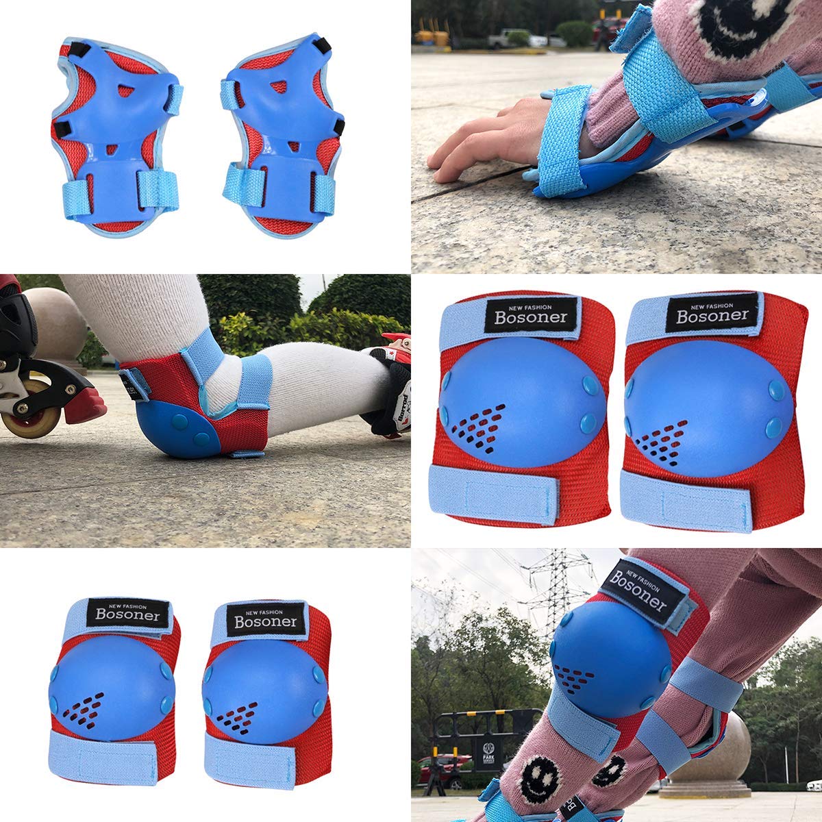 BOSONER Kids Knee Pads Set for 3-15 Year, Knee Elbow Pads and Wrist Guards for Boys/Girls, Child Protective Gear for Biking, Skating, Skateboarding, Roller Skating, Cycling, Scooter