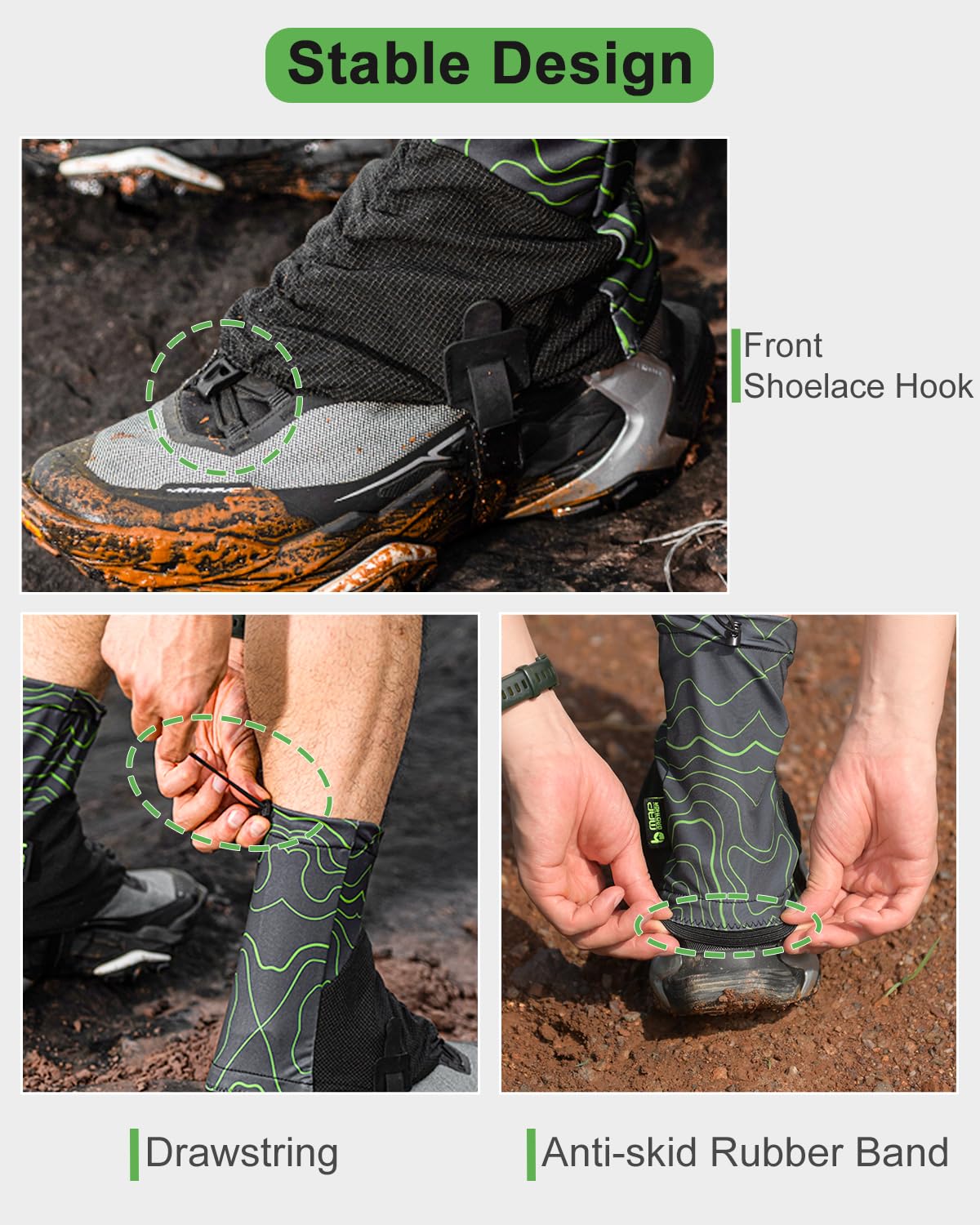 Danuosie Trail Gaiters, Low Ankle Shoe Gaiters for Hiking Boots, Waterproof Boot Gators Protectors for Walking, Running & Hunting - Keeps Sand, Mud & Debris Out
