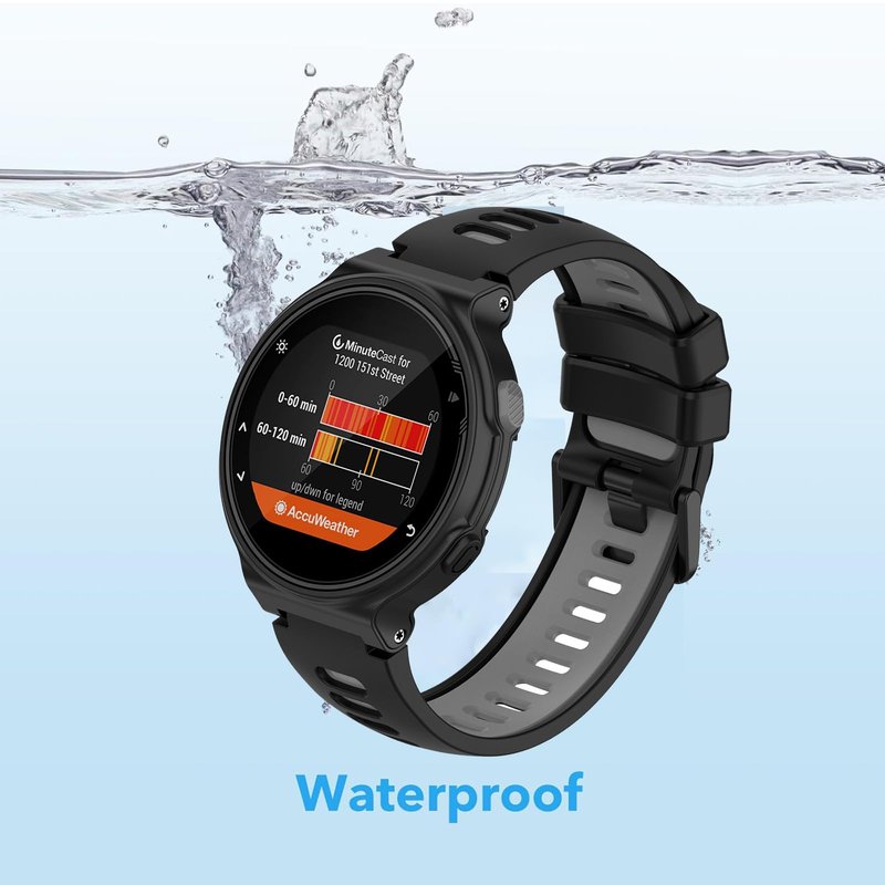 Waterproof Bands Compatible with Garmin Forerunner 735XT / Garmin Forerunner 235 / Garmin Approach S20, Classic Soft Sports Replacement Wristbands (Black Withe)