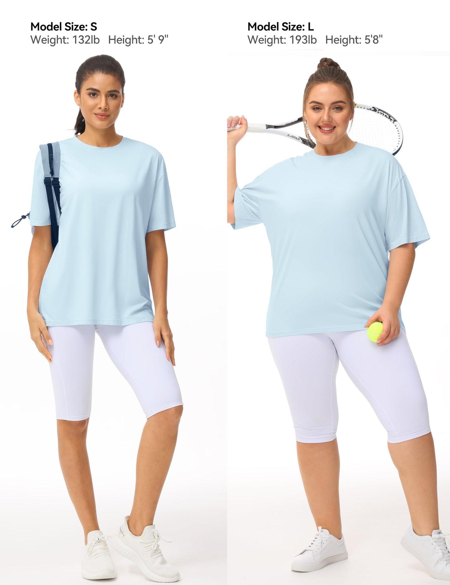 THE GYM PEOPLE Women's Casual Oversized T-Shirts Summer Crewneck Short Sleeve Workout Basic Tee Tops Light Blue