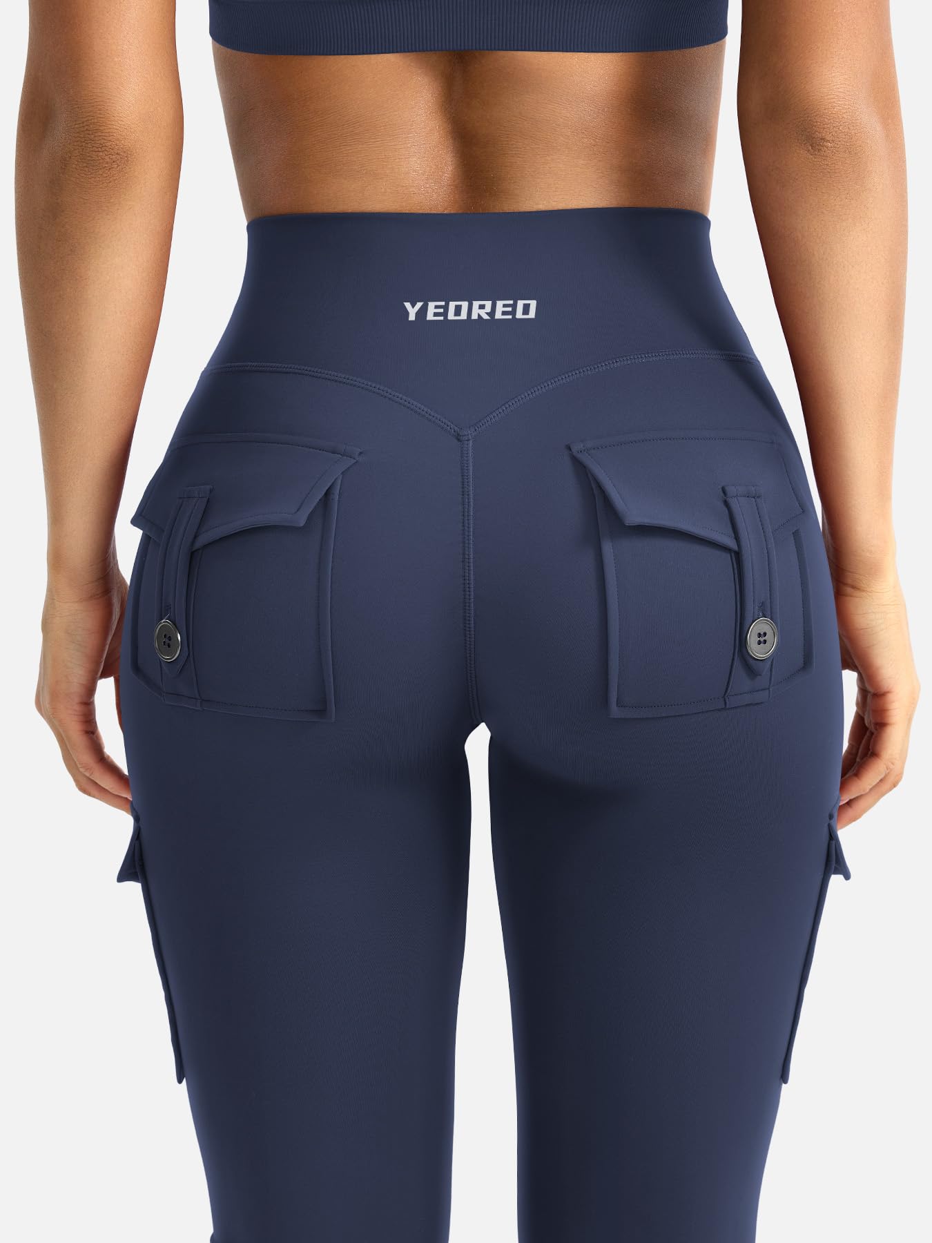 YEOREO CoreFlex Women Workout Flare Leggings with Pockets Scrunch Cargo Gym Yoga Leggings Navy XS