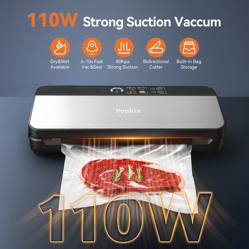 Vacuum Sealer Machine - 8-in-1 Food Sealer with Automatic Dry/Moist Modes & Built-in Cutter | Includes 2 Roll Bags & 11 Vacuum Bags