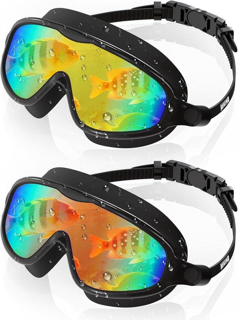 Aegend Swim Goggles - Wide View Anti-Fog & UV Protection | 2-Pack for Adults & Youth