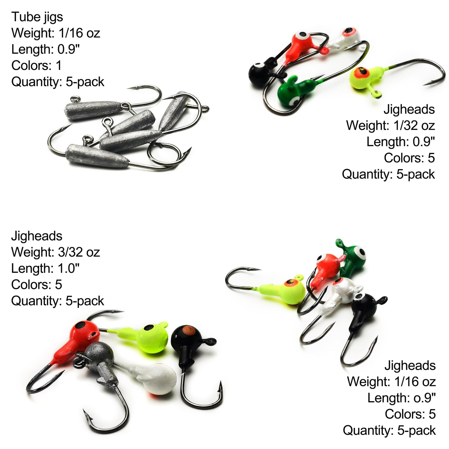 VMSIXVM Crappie Lures Tube Lures Jigs Heads Worms Swimbaits Kit, 165, 124, 50 Pcs Pre-Rigged Crappie Jigs Tube Hooks Soft Plastic Grub Worms Baits for Bass Trout Freshwater Saltwater Fishing